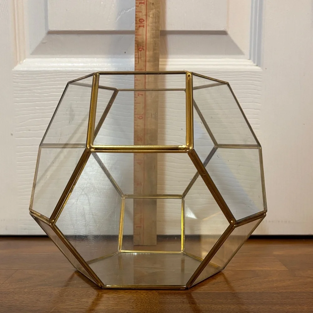 Geometric Glass Terrarium with Gold Trim - Picture 2 of 3